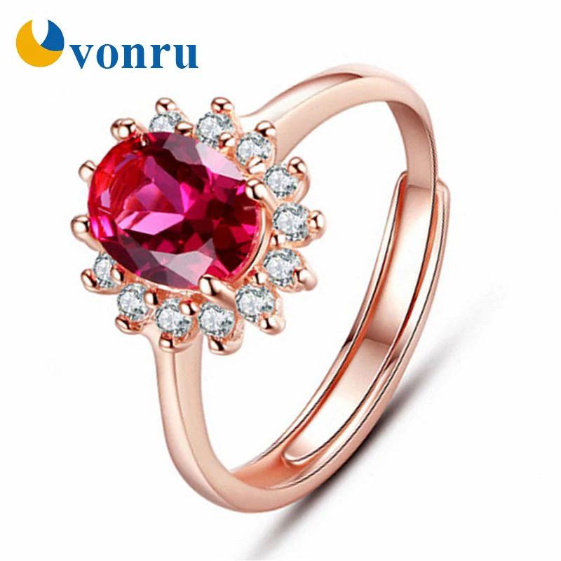 Корейское большое кольцо с красным камнем и овальным цирконием женские