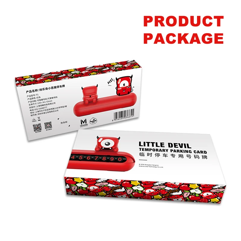 

Car Accessories Temporary Parking Card Little Devil Shape Hidden Phone Number Plate For Auto Decoration Vehicle Red Little Devil