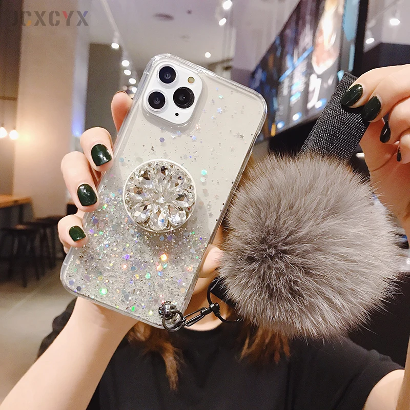D Роскошный Алмазный милый шнур для волос, мягкий чехол для iphone 7 X XR XS 11 pro MAX 8 6S plus для samsung S10 S8 S9 Note A50 - Цвет: D