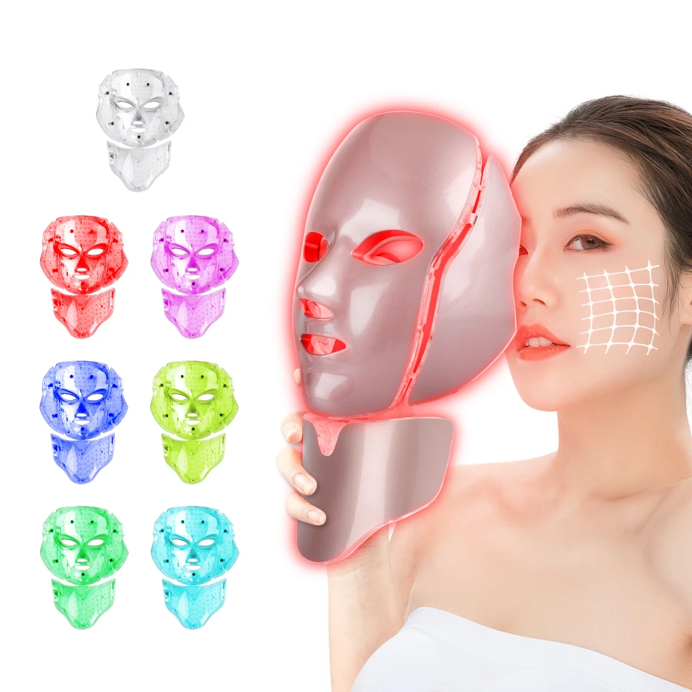 

7 Colors Light LED Facial Mask Skin Rejuvenation LED Mask Photon Therapy Face Care Beauty Device Gold&Rose LED with Neck Mask
