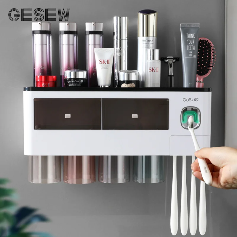 

Держатель для зубной щетки GESEW для ванной, многофункциональный бытовой предмет, автоматическая выжималка для зубной пасты, полки для хранен...