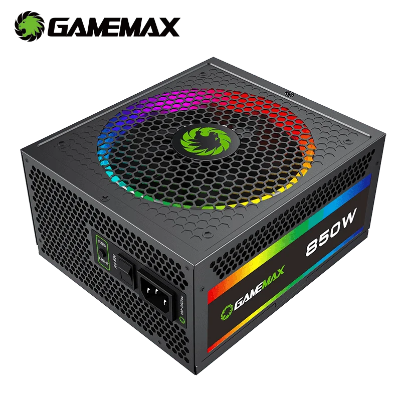

GameMax 850W RGB Power Supply Fully Modular 80 Plus Gold PSU PFC Silent Fan ATX Computer SATA ARGB LED 24pin 12V PC Power Supply