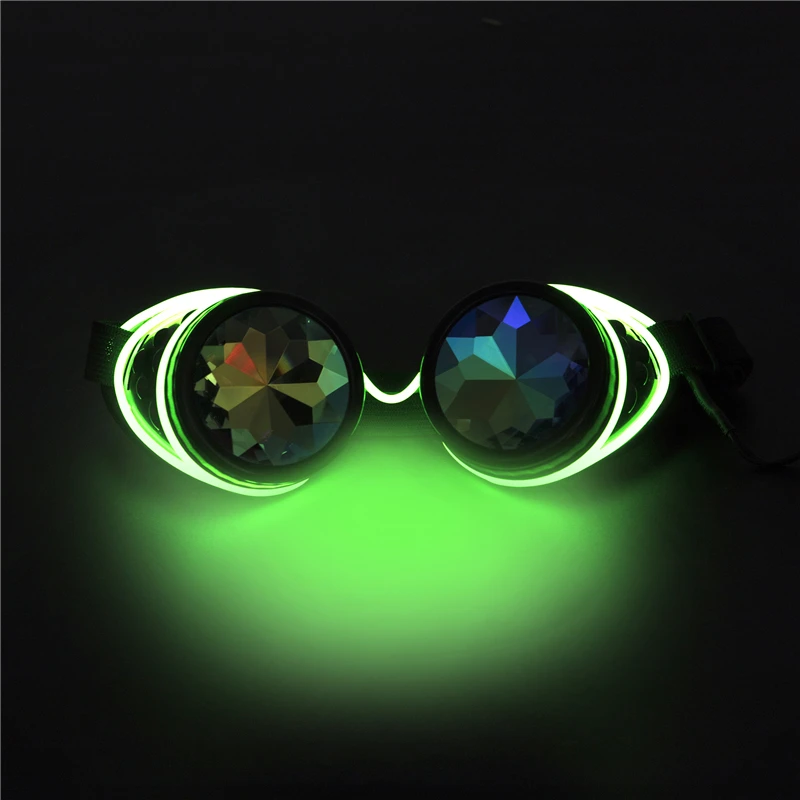 green C. F. GOGGLE стимпанк очки сварочные светящиеся панк очки Ретро готический калейдоскоп красочные линзы косплей-очки - Цвет линз: green
