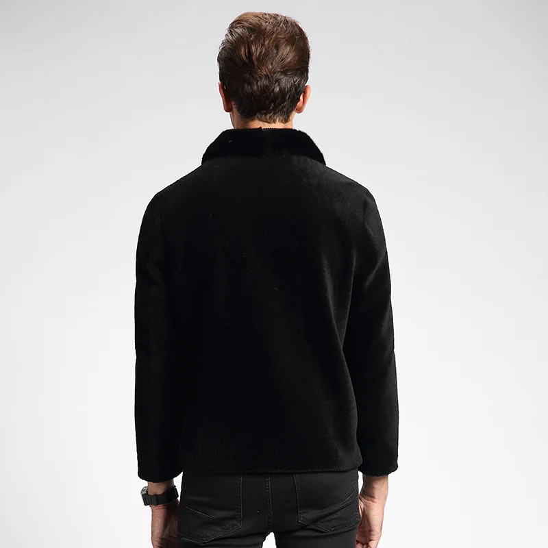 Мужская куртка из натурального меха черная теплая с отложным воротником на