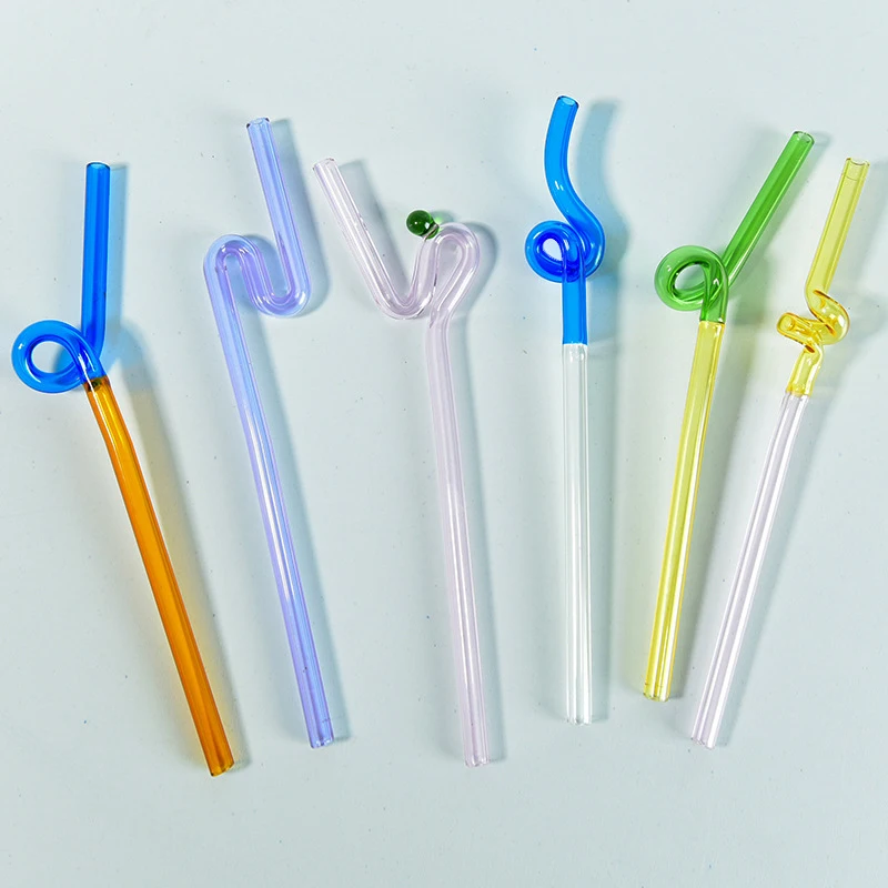 

Color Glass Straw Coffee Mixing Bar Design Reusable Long Stem Glass Straw