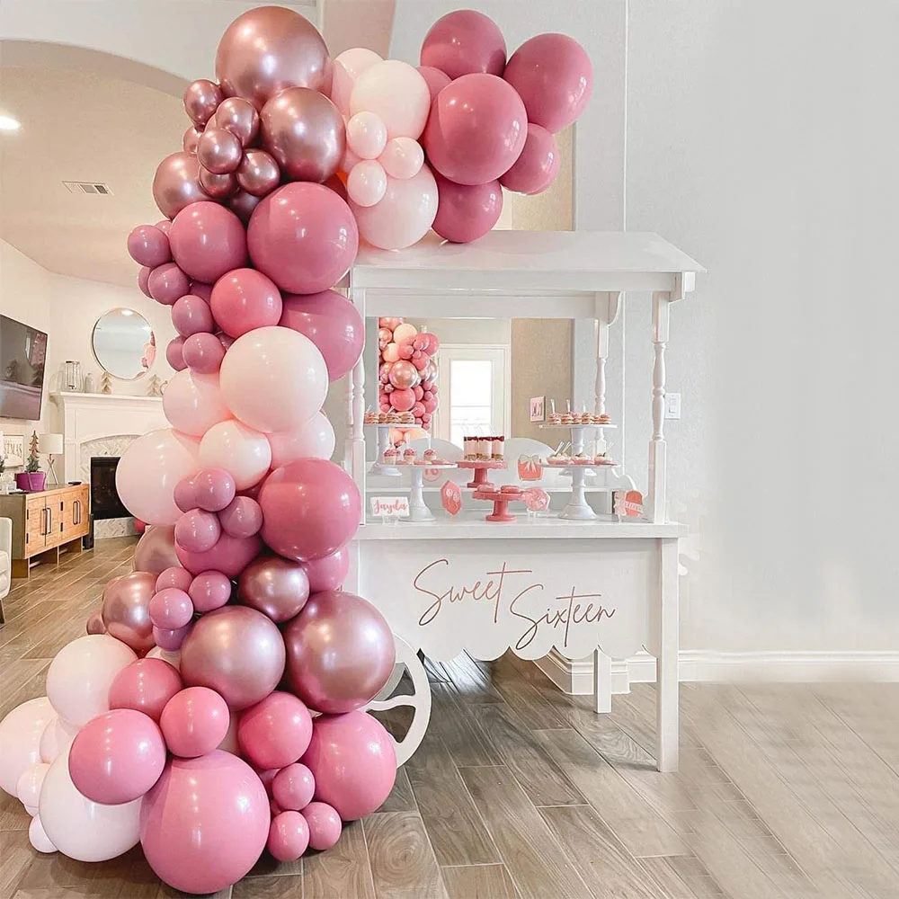 

110pcs Rose Red Baby Pink Metallic Rose Gold Balloon Garland Arch for Princess Wedding Baby Shower Birthday Evening Decorations