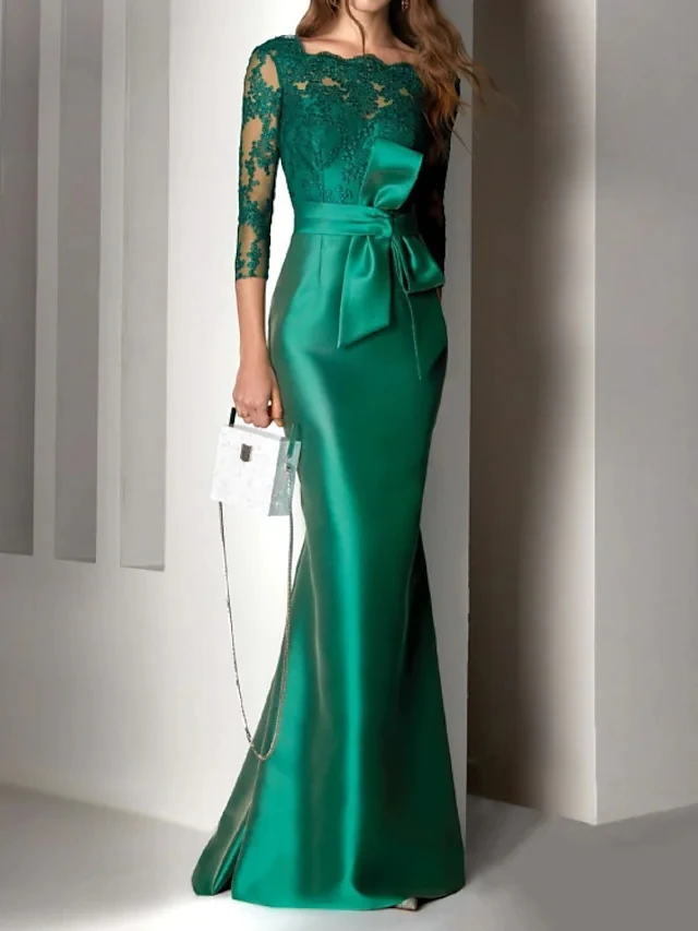 

Зеленое вечернее платье-Русалка с открытой спиной, женское атласное длинное платье с кружевом для выпусквечерние вечера, вечернее платье