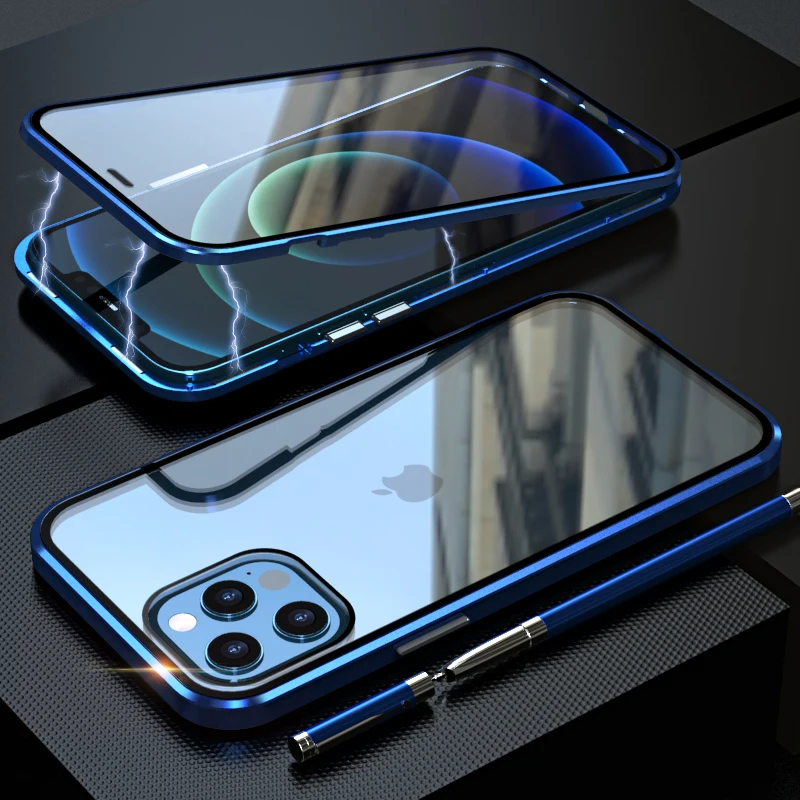 

Metal Magnetic For iPhone 11 Pro Xr Xs Max Mini X 8 7 Plus SE Phone Case Double-Sided Glass Cover Coque Fundas Clear Bumper