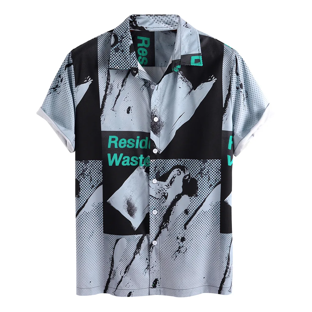 

Hawaiian Shirt Men Leviortin Summer Short Sleeve Streetwear Dot Splicing Printing Lapel Casual Brand Shirts Chic Button Camisa