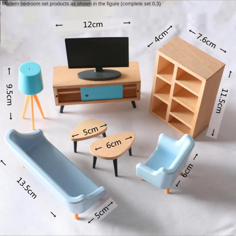 

Dollhouse Mini living room TV sofa suit wood furniture miniature model