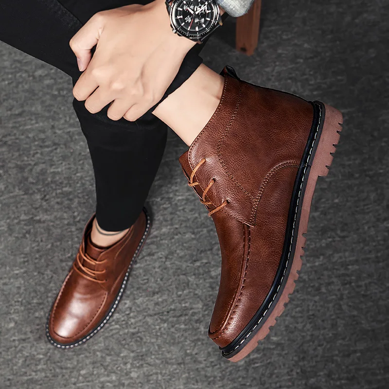 

Men Winter Boots Martin Casual Fashion Style High Quality Leather Luxury Outdoor Lace-Up Comfortable Shoes Warm Hombre