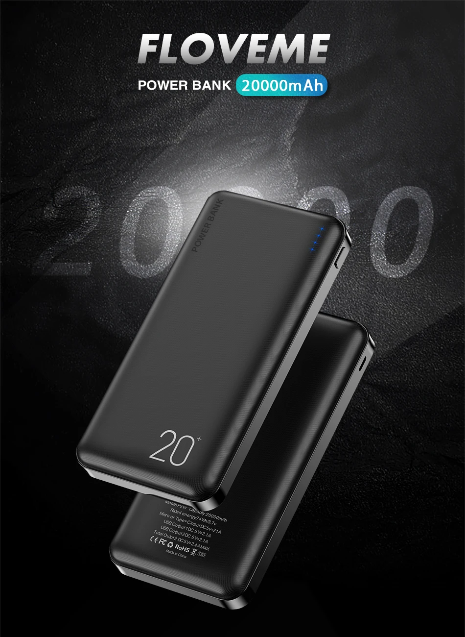 FLOVEME 20000 мАч Внешний аккумулятор двойной USB зарядное устройство для мобильного
