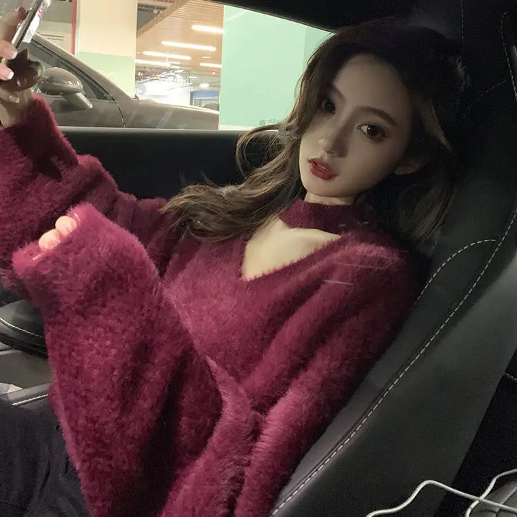 

Do not lose the hair, the new female lazy wind autumn and winter thick red sweater women loose wear