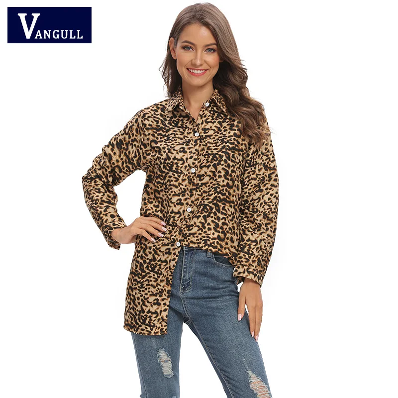 Vangull Spring New Leopard print Women shirt Soft Breathable Loose Large size Long sleeve Mid-length tops Fashion Special Simple | Женская