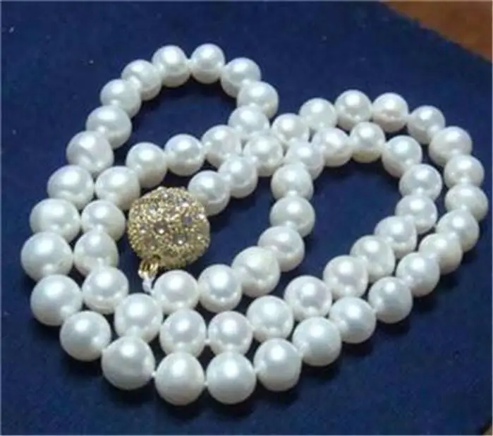 

Hot NEW 9-10MM WHITE SEA PEARL NECKLACE 18''