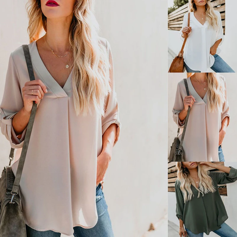 Блузка Женская Базовая с V-образным вырезом осенняя | одежда