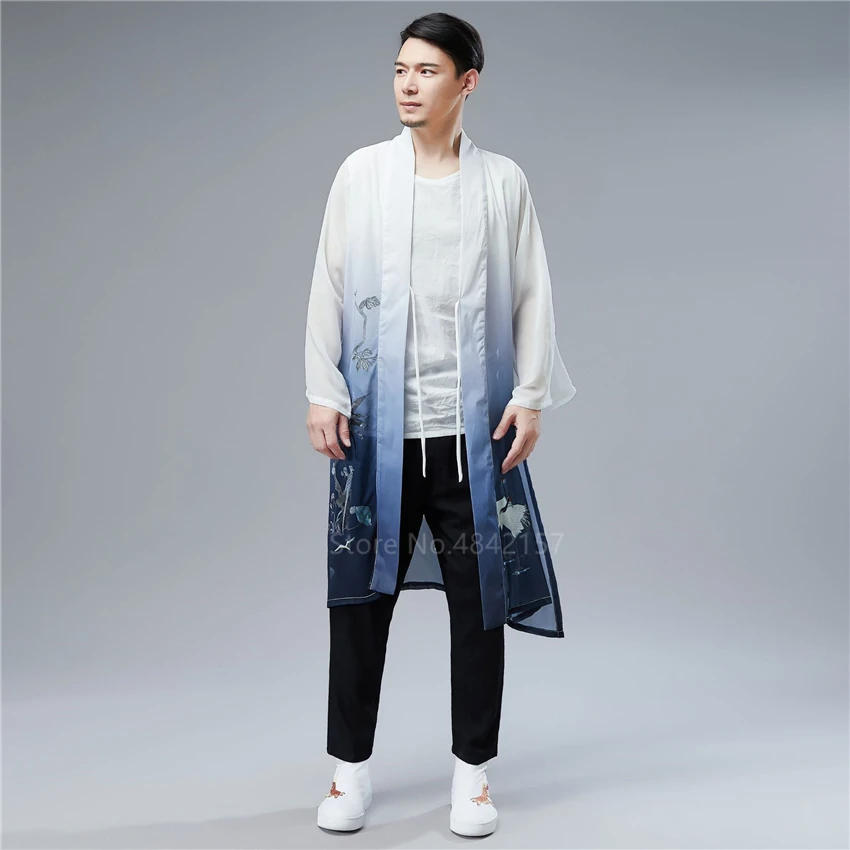 Халат-кимоно в японском стиле для мужчин и женщин длинный тонкий шифоновый