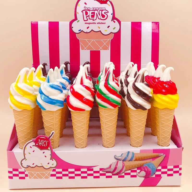 

4pcs Multicolor Ice Cream Ballpoint Pen Creative with Magnet Cute Child Gift 0.7mm Kawaii Stationery Pen for Kids Black Ink Pen