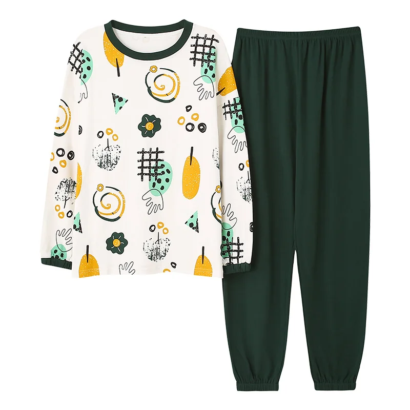 

Plus Size 5XL Sleep Lounge Pajama Long Sleeve Top + Long Pant Woman Pajama Set Cartoon Print Pyjamas Cotton Sleepwear For Women