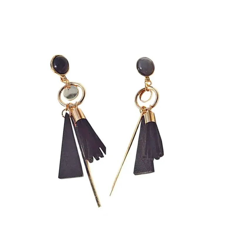 

Korean Fashion Bead Wooden Triangle Faux Leather Drop Tassel Dangle Earrings for Women Girl Gift