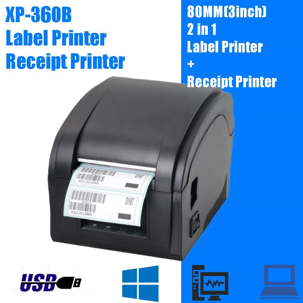 

Xprinter XP-360B 20-80mm POS Thermal Receipt Label Dual-Purpose Printer USB Sticker Printer Barcode Make Machine for Supermarket