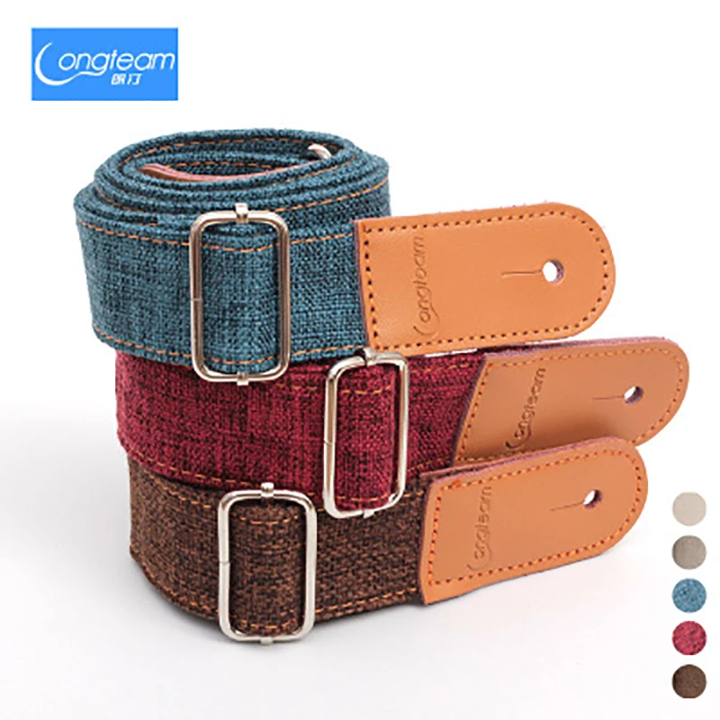

Ukulele Strap Cotton Linen & Double Yellow Soft Leather Metal Slide Buckle Length Adjustable Cotton Linen Strap