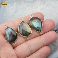 5pcslot plated gold natural labradorite stone freeform water drop connector charms for diy necklace jewelry making dt 16kbh