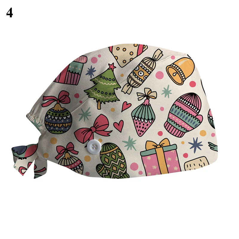 

New Casual Pure Cotton Surgical Cap Unisex Women Hat Nurse Christmas Printing Baotou Cap Nursing Cap Christmas Hat