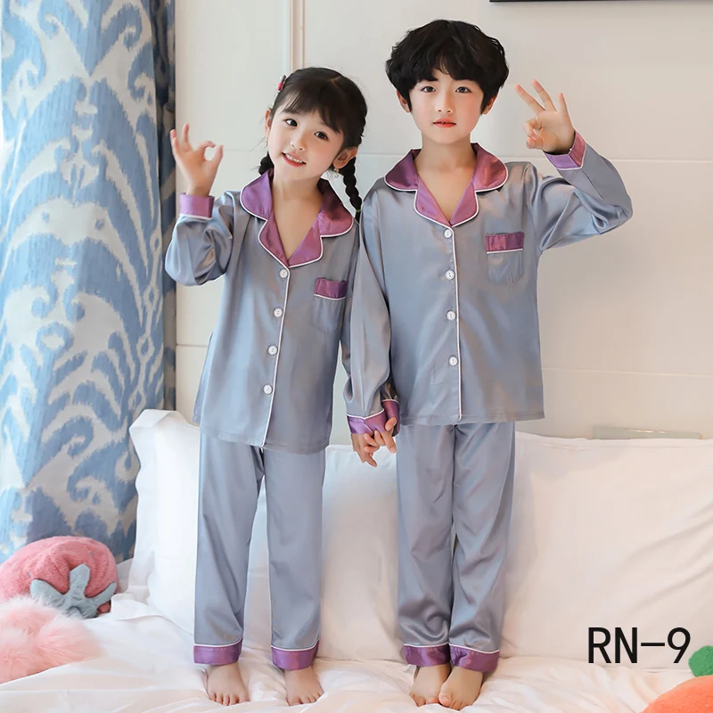 Весна 2020 шелковые Детские пижамы с длинным рукавом осенняя модная домашняя