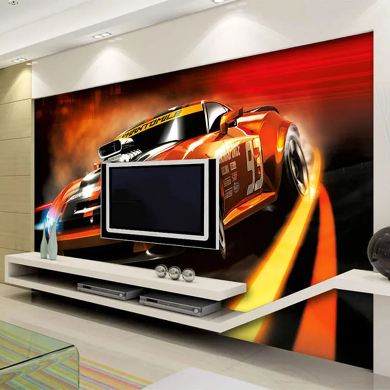 Фотообои современные креативные желтые спортивные автомобильные 3D стерео