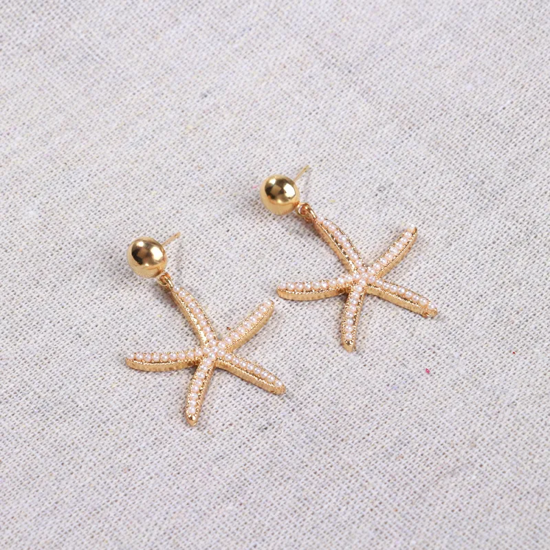 

Factory Wholesale Korean Fashion New Design Sea star Drop Earrings Gold Plating Alloy Women Stud Earrings
