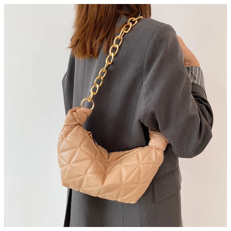 

Brands Thick Chains Hobos Women Shoulder Bags Designer Lingge Handbags Luxury Pu Leather Quilted Lady Bag Small Tote Purses 2021