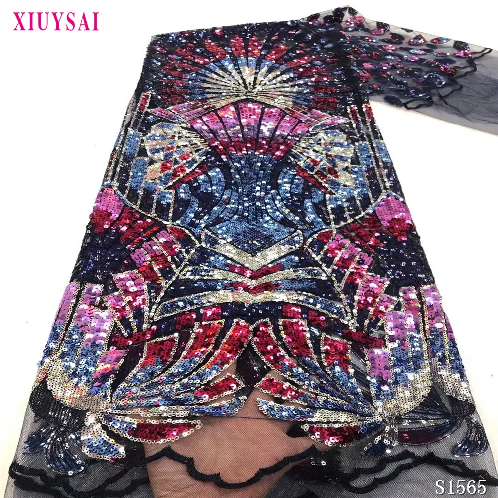 

New Sequins French Nigerian Lace Fabrics 2021 High Quality Embroidered French Tulle Lace Fabric for Nigerian Party Dress S1565