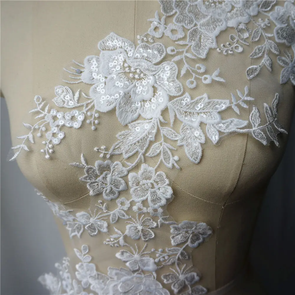 Белое свадебное платье аппликация кружевной ткани цветок блесток воротник сетка