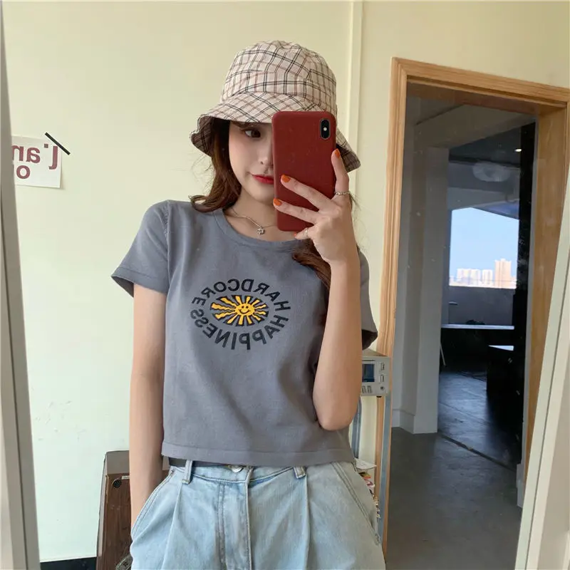 

Harajuku Cotton T shirt Fashion Girl Smile Print Short Sleeve O Neck Women Tops Loose Ulzzang kawaii Tee Femme Punk Daily Clothe