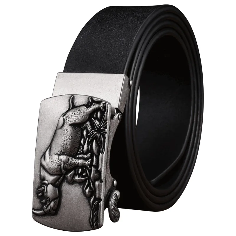 New Men's Belt Head Layer Cow Leather Embossed Automatic Buckle Belt Leather  Designer Belts Men High Quality