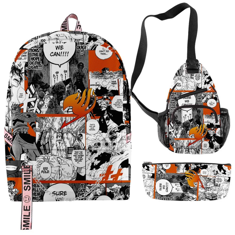 

2021 3D Print Fairy Tail Backpacks Sets Harajuku School Bags Keys Accessories Boys Girls Backpacks Oxford Travel Bags Suit