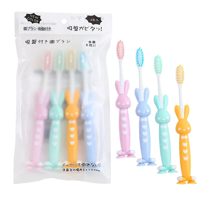 

Детская зубная щетка с мультяшным кроликом медведем 4 дюйма с силиконовой присоской детская маленькая зубная щетка с мягкой щетиной