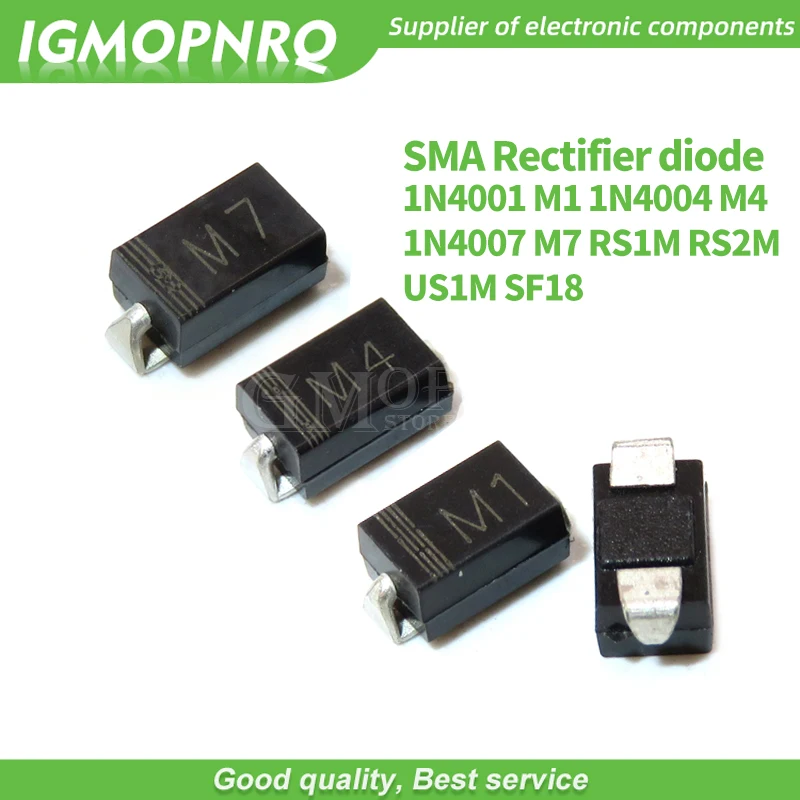 100 шт. 1N4001 M1 1N4004 M4 1N4007 M7 FR107 RS1M SMA выпрямительный диод FR207 RS2M HER108 US1M SF18 ES1J SF14 ES1D DO
