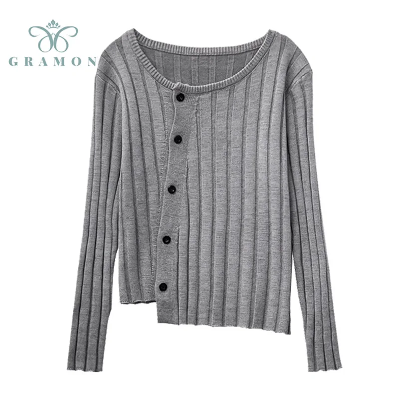 

Женский трикотажный кардиган, однобортный Асимметричный свитер большого размера с длинным рукавом, верхняя одежда в Корейском стиле на осе...