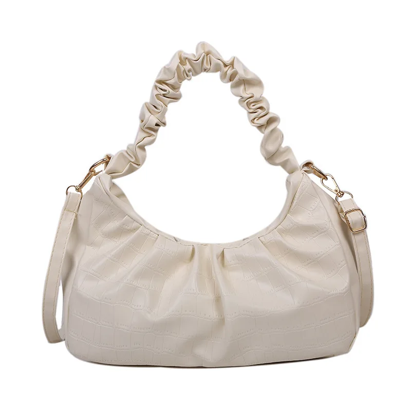 

Simple Versatile PU Pleated Handbag Women Cloud Shoulder Bag Retro Top-handle Tote Youth Ladies Crossbody Bag