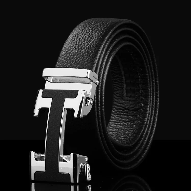 Factory Wholesale  Full-Grain Leather Men's Belt Korean-Style All-match Automatic Checkoff Leather Waistband Men's Youth Belt