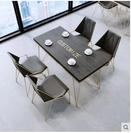 Цельный деревянный обеденный стол и стул для магазина молочного чая, десертов, современный простой стол для ресторана, кафе, комбинация барных столов и стульев - изображение