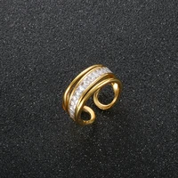 luxury stainless steel gold plated opening finger ring cz crystal rings for women men fashion jewelry gift