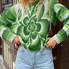 Женский свитер Y2K с цветочным принтом, модный винтажный трикотажный пуловер с длинным рукавом, повседневный джемпер, Весенняя уличная одежда