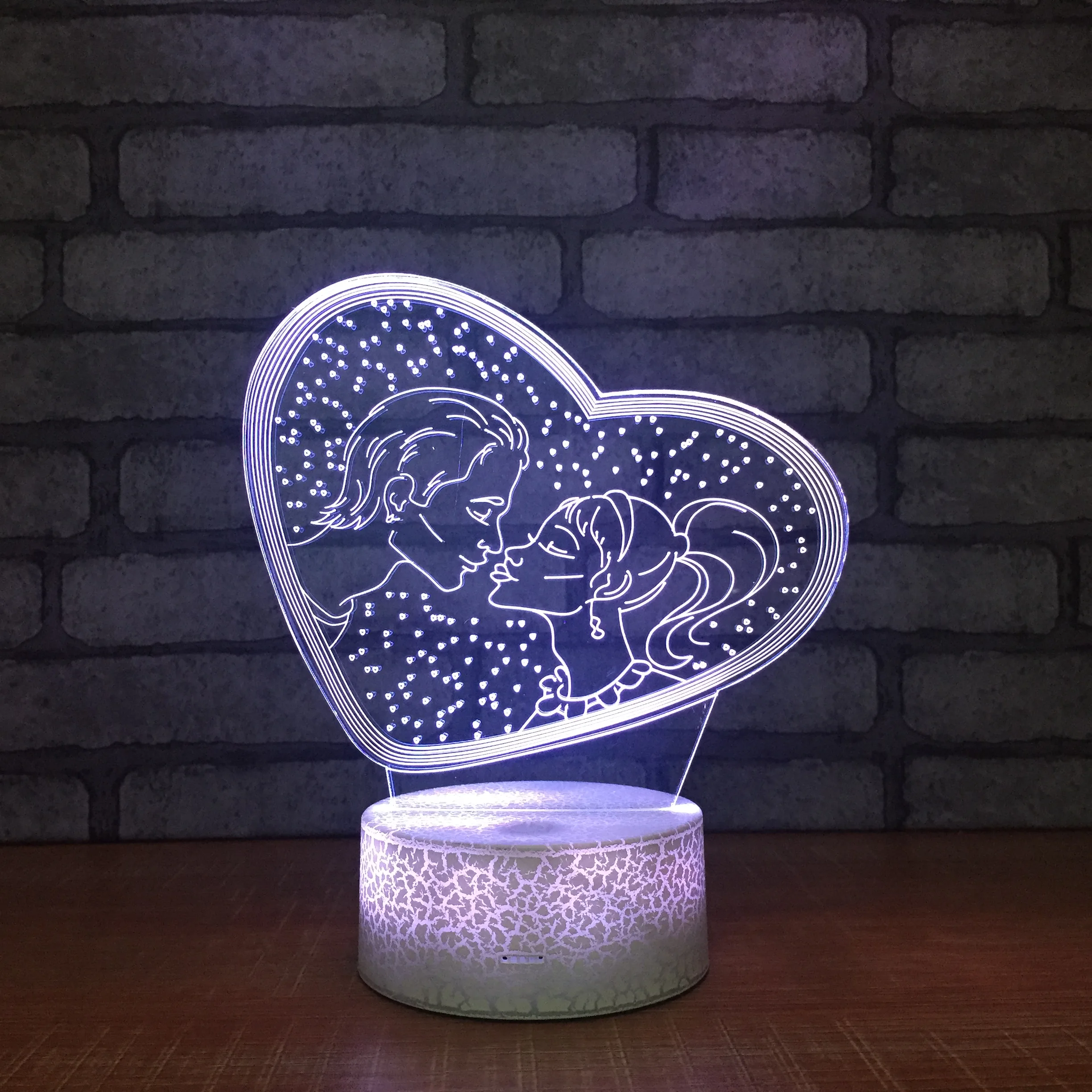 

7 Color Changing Heart Kiss 3d led Lamp Creative Gift for Wife Lover Home Bedroom Decorations Touch Remote Night Light