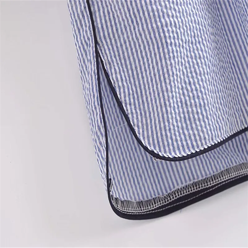 

ZA Summer Striped Short Jumpsuit Women Short Sleeve Elastic Drawstring Waist Blue Playsuit Woman Button Up Vintage Jumpsuits