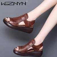 wgznyn women flat sandals 2021 new casual open toe beach platform shoes fashion soft leather comfortable walking ladies footwear