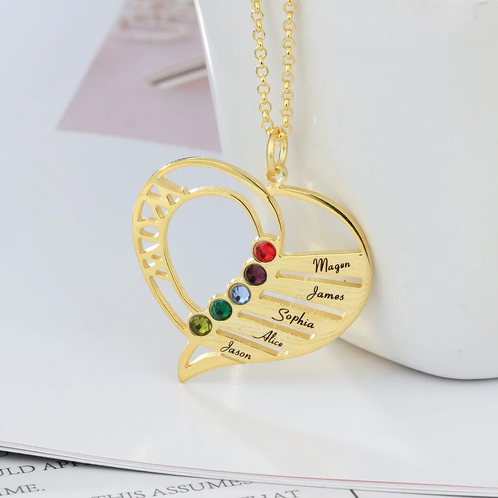 Персонализированные матери имя ожерелье с 5 камнями по месяцу рождения