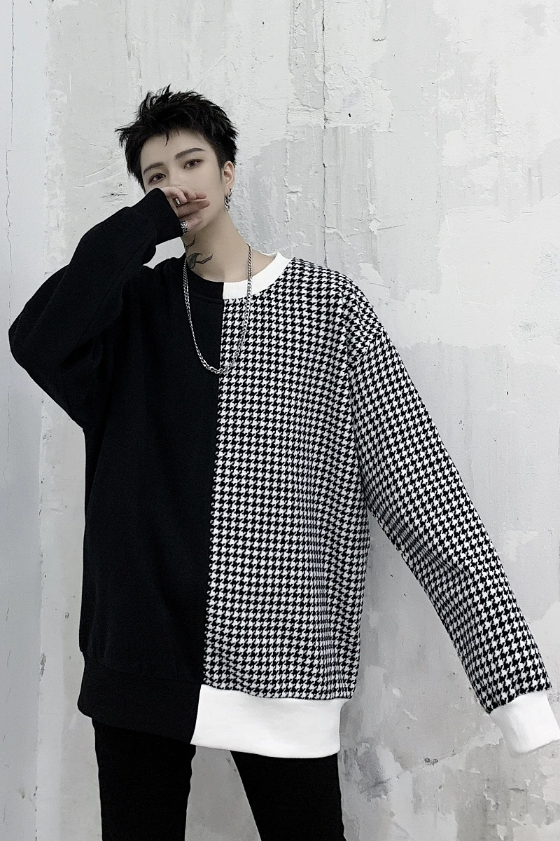 Мужская свободная толстовка dark INS черно-белая с капюшоном в стиле хип-хоп весна |